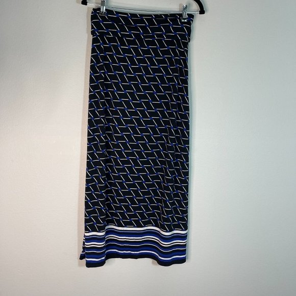 Studio M Dresses & Skirts - Studio M S Small Maxi Skirt Black Blue Geometric Stretch Knit
